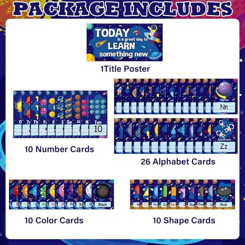 57PCS Outer Space Alphabet Number Bulletin Board Classroom Wall Letters Colors Shapes Poster ABC Number Lines Galaxy Educational Learning Cards for Teacher Preschool Kindergarten Decor in Kuwait