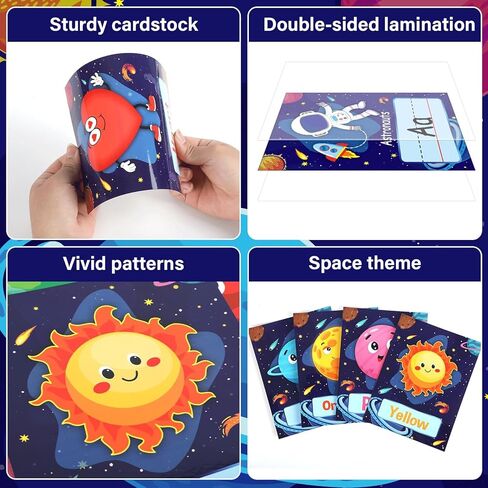57PCS Outer Space Alphabet Number Bulletin Board Classroom Wall Letters Colors Shapes Poster ABC Number Lines Galaxy Educational Learning Cards for Teacher Preschool Kindergarten Decor in Kuwait