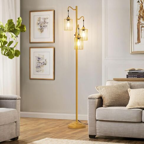 Dimmable Floor Lamp, 3 x 800LM LED Edison Bulbs Included, Standing Lamp, Farmhouse Industrial Vintage Corner Tall Tree Floor Lamps for Living Room Bedroom Office, Black in Saudi Arabia