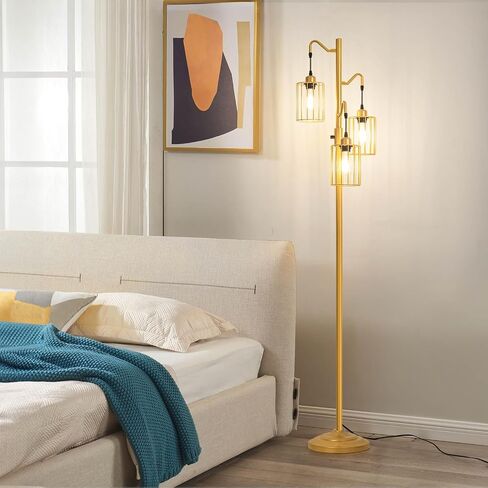 Dimmable Floor Lamp, 3 x 800LM LED Edison Bulbs Included, Standing Lamp, Farmhouse Industrial Vintage Corner Tall Tree Floor Lamps for Living Room Bedroom Office, Black in Saudi Arabia
