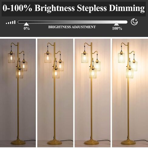 Dimmable Floor Lamp, 3 x 800LM LED Edison Bulbs Included, Standing Lamp, Farmhouse Industrial Vintage Corner Tall Tree Floor Lamps for Living Room Bedroom Office, Black in Saudi Arabia