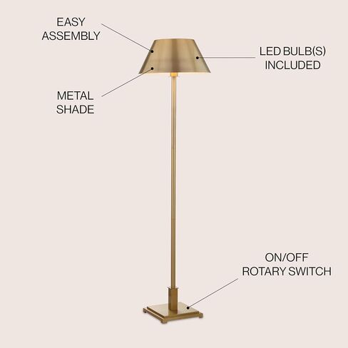 Jonathan y jyl6005b Roxy 60 "مصباح أرضي LED المعدني معاصر ، انتقالي لغرف النوم ، غرفة المعيشة ، المكتب ، القراءة ، Brassedbrass ، النحاس الذهب in Saudi Arabia