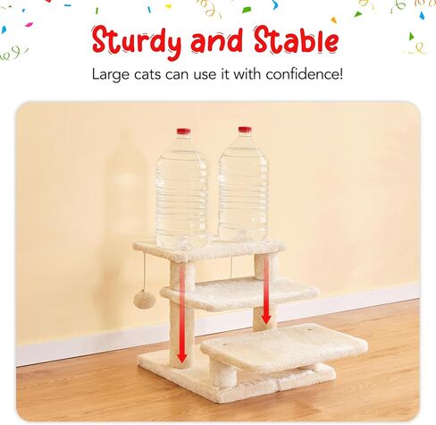 15''H Multi-Step Pet Stairs for High Beds & Sofas, 3-Step Cat Stairs with 2 Toy Balls, Wide Boards for Indoor Kittens Dogs Pets Climbing, Beige in Saudi Arabia