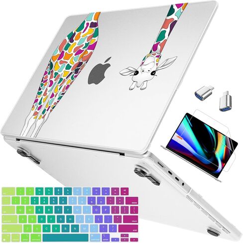 Mektron Ultra Thin Printed Case for MacBook Pro 14 inch 2024 Release M4 A3112 A3401 A3185 Fits 2023 2021 M3 A2918 A2992 M2 A2779 M1 A2442, Protective Hard Shell with Fold Kickstand, Colorful Giraffe in Saudi Arabia