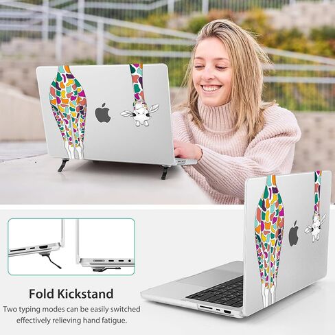 Mektron Ultra Thin Printed Case for MacBook Pro 14 inch 2024 Release M4 A3112 A3401 A3185 Fits 2023 2021 M3 A2918 A2992 M2 A2779 M1 A2442, Protective Hard Shell with Fold Kickstand, Colorful Giraffe in Saudi Arabia