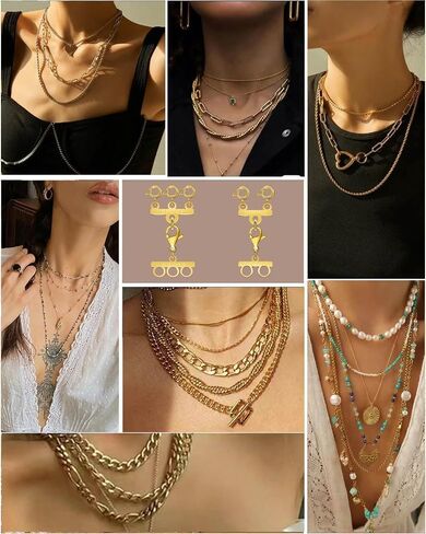 Necklace Layering Clasp Converter, 18k Gold and Silver, Tangle Free Jewelry Chain Separator (4PCS B) in Kuwait