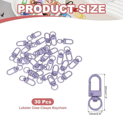 uxcell 30pcs Metal Lobster Claw Clasps, Swivel Lanyards Trigger Snap Hooks Keychain Strap with Key Ring for Jewelry Making Purse Bag Key Chains Connector, Purple in Saudi Arabia