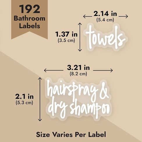 Talented Kitchen 192 Preprinted Bathroom Labels for Containers - White Script Stickers for Organizer Bins, Bath, Beauty Canisters, and Makeup Storage Organization (Water Resistant) in Kuwait