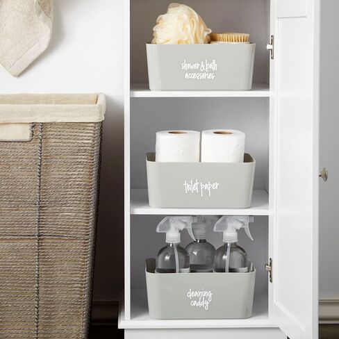 Talented Kitchen 192 Preprinted Bathroom Labels for Containers - White Script Stickers for Organizer Bins, Bath, Beauty Canisters, and Makeup Storage Organization (Water Resistant) in Kuwait