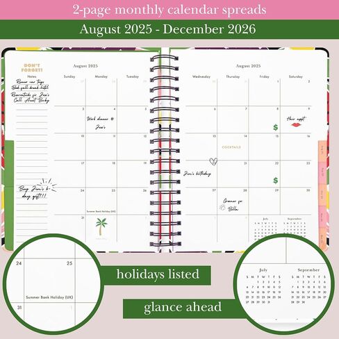 kate spade new york Daily Planner 2025-2026 Mega Agenda August 2025- December 2026, Hardcover Weekly and Monthly Spiral Planner with Stickers (Charmed Bookshelf Blue) in Saudi Arabia