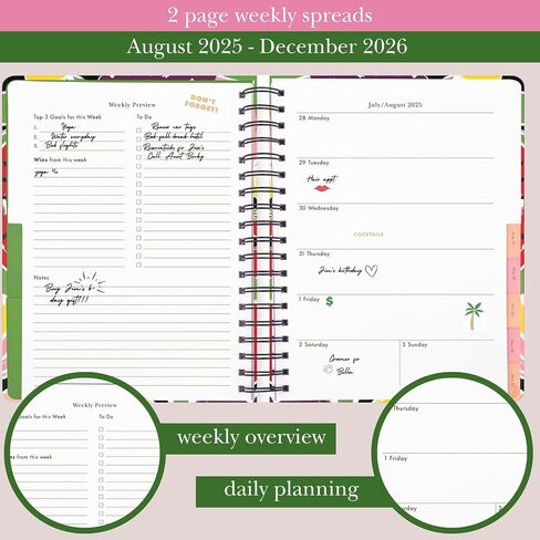 kate spade new york Daily Planner 2025-2026 Mega Agenda August 2025- December 2026, Hardcover Weekly and Monthly Spiral Planner with Stickers (Charmed Bookshelf Blue) in Saudi Arabia
