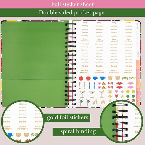 kate spade new york Daily Planner 2025-2026 Mega Agenda August 2025- December 2026, Hardcover Weekly and Monthly Spiral Planner with Stickers (Charmed Bookshelf Blue) in Saudi Arabia