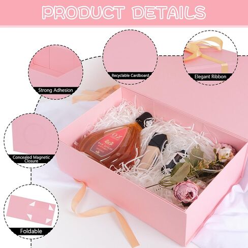 Pink Gift Box,13.8" x 9" x 4.3" Large Groomsmen Proposal Box with Magnetic Closure Lid and Ribbon for Anniversary Wedding Birthday Graduation Festivals (1 Pack) in Saudi Arabia