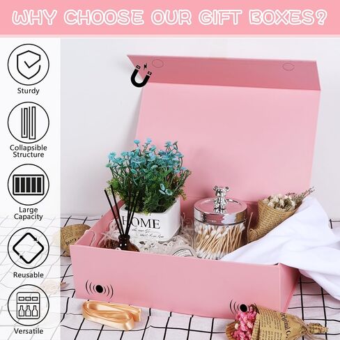 Pink Gift Box,13.8" x 9" x 4.3" Large Groomsmen Proposal Box with Magnetic Closure Lid and Ribbon for Anniversary Wedding Birthday Graduation Festivals (1 Pack) in Saudi Arabia