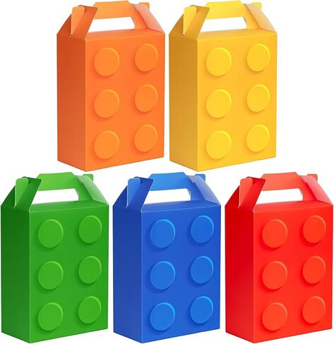 VELATYVIO 30Pcs Building block party favor boxes 5 Colors Building block gift bag with Handles for Themed Birthday Party Decoration Candy Cookie Snack Supplies 5.91 x 3.15 x 8.27 Inches in Saudi Arabia