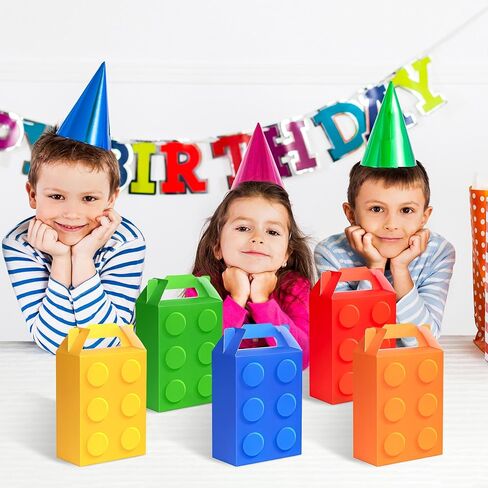 VELATYVIO 30Pcs Building block party favor boxes 5 Colors Building block gift bag with Handles for Themed Birthday Party Decoration Candy Cookie Snack Supplies 5.91 x 3.15 x 8.27 Inches in Saudi Arabia