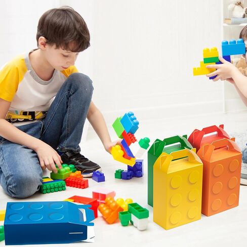 VELATYVIO 30Pcs Building block party favor boxes 5 Colors Building block gift bag with Handles for Themed Birthday Party Decoration Candy Cookie Snack Supplies 5.91 x 3.15 x 8.27 Inches in Saudi Arabia