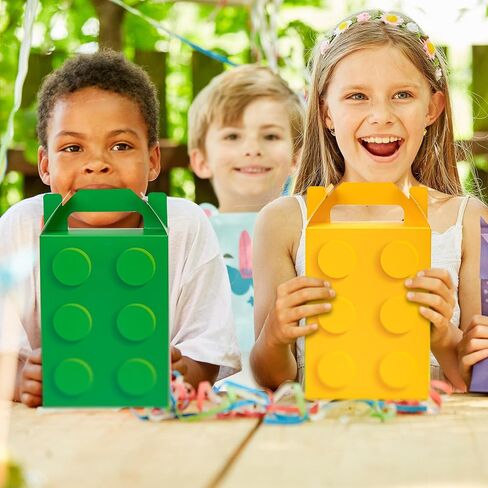 VELATYVIO 30Pcs Building block party favor boxes 5 Colors Building block gift bag with Handles for Themed Birthday Party Decoration Candy Cookie Snack Supplies 5.91 x 3.15 x 8.27 Inches in Saudi Arabia