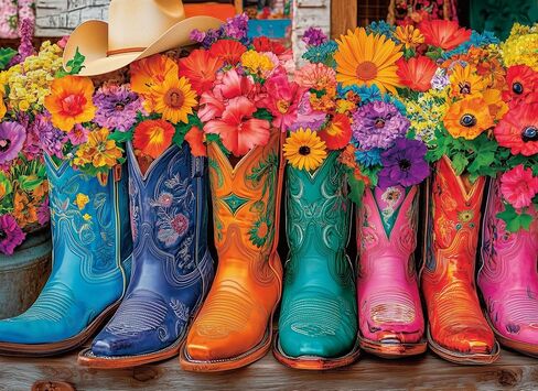 500 Piece Puzzles for Adults Colorful Boots & Cowboy Hat 20.5 x 15 Inch 500 Piece Jigsaw Puzzles for Kids Adults Puzzles 500 Pieces for Adults Holiday Educational Challenge Toy in Saudi Arabia