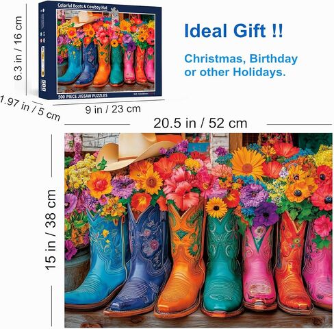 500 Piece Puzzles for Adults Colorful Boots & Cowboy Hat 20.5 x 15 Inch 500 Piece Jigsaw Puzzles for Kids Adults Puzzles 500 Pieces for Adults Holiday Educational Challenge Toy in Saudi Arabia