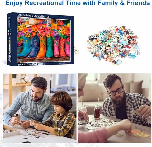 500 Piece Puzzles for Adults Colorful Boots & Cowboy Hat 20.5 x 15 Inch 500 Piece Jigsaw Puzzles for Kids Adults Puzzles 500 Pieces for Adults Holiday Educational Challenge Toy in Saudi Arabia