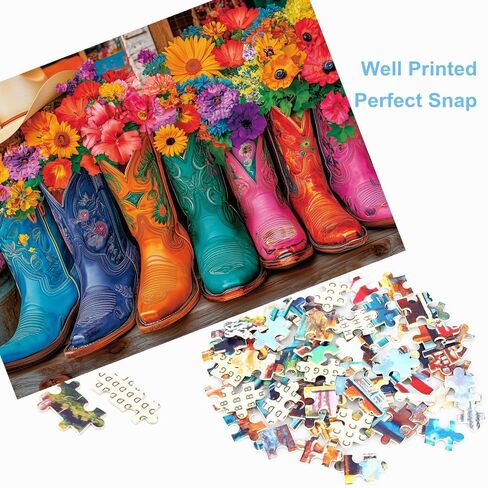 500 Piece Puzzles for Adults Colorful Boots & Cowboy Hat 20.5 x 15 Inch 500 Piece Jigsaw Puzzles for Kids Adults Puzzles 500 Pieces for Adults Holiday Educational Challenge Toy in Saudi Arabia