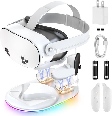 قاعدة شحن لـ Meta Oculus Quest 3: محطة شحن GEEKERA مع مؤشر LED، حامل شحن VR لسماعات الرأس وأجهزة التحكم Meta Quest 3، ملحقات الواقع الافتراضي مع بطاريتين قابلتين للشحن، شحن سريع in Kuwait