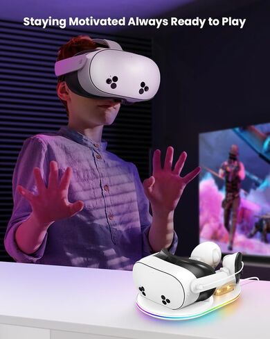 قاعدة شحن لـ Meta Oculus Quest 3: محطة شحن GEEKERA مع مؤشر LED، حامل شحن VR لسماعات الرأس وأجهزة التحكم Meta Quest 3، ملحقات الواقع الافتراضي مع بطاريتين قابلتين للشحن، شحن سريع in Kuwait