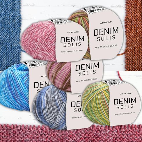 Variegated Yarn 55% Cotton,45% Poliacrylic,50g(1.76 Oz),160m(174 Yds) Soft & Smooth Yarn Sport – Fine(2) for Crocheting, Knitting, Amigurumi,Blankets,Garments (Rose Confetti, Denim Solis Pack 1) in Kuwait