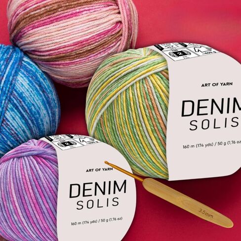 Variegated Yarn 55% Cotton,45% Poliacrylic,50g(1.76 Oz),160m(174 Yds) Soft & Smooth Yarn Sport – Fine(2) for Crocheting, Knitting, Amigurumi,Blankets,Garments (Rose Confetti, Denim Solis Pack 1) in Kuwait