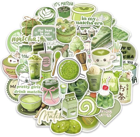 ملصقات Matcha للأطفال ، حزمة ملصقات الصيف 50pcs ، ملصق مقاوم للماء فينيل لزجاجة ماء محمول مجلة مجلة الحفلات الفصول الدراسية (Matcha) in Kuwait