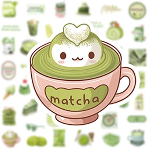 ملصقات Matcha للأطفال ، حزمة ملصقات الصيف 50pcs ، ملصق مقاوم للماء فينيل لزجاجة ماء محمول مجلة مجلة الحفلات الفصول الدراسية (Matcha) in Kuwait