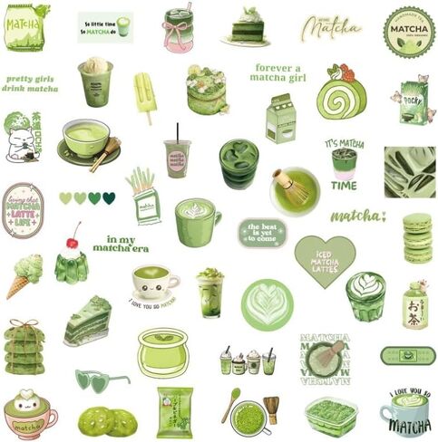 ملصقات Matcha للأطفال ، حزمة ملصقات الصيف 50pcs ، ملصق مقاوم للماء فينيل لزجاجة ماء محمول مجلة مجلة الحفلات الفصول الدراسية (Matcha) in Kuwait