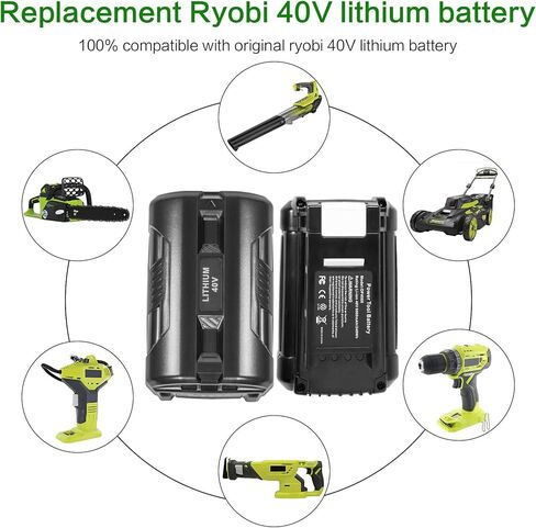 Fancy Buying 40V 6000mAh Battery Replacement for Ryobi 40V Battey OP4050A OP4015 OP4026 OP40201 OP40261 OP4030 OP40301 OP4040 OP40401 OP4050 OP40501 OP40601(2 Pack) in Kuwait