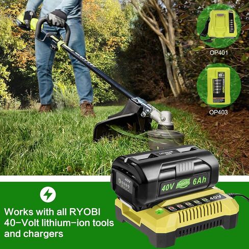 Fancy Buying 40V 6000mAh Battery Replacement for Ryobi 40V Battey OP4050A OP4015 OP4026 OP40201 OP40261 OP4030 OP40301 OP4040 OP40401 OP4050 OP40501 OP40601(2 Pack) in Kuwait