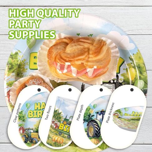 Grencian 96Pcs Tractor Birthday Party Decorations Tractor Birthday Plates and Napkins Disposable Green Tractors Paper Tableware Set for Kids Boys Farm Baby Shower Tractor Lawn Party Supplies Serve 24 in Saudi Arabia