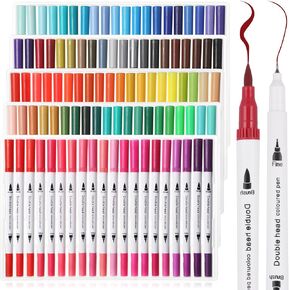 100 Pcs Drawing Pens Bulk Dual Brush Fineliners Pens Felt Tip Markers for Art Drawing Sketching Coloring Book(Multicolor)