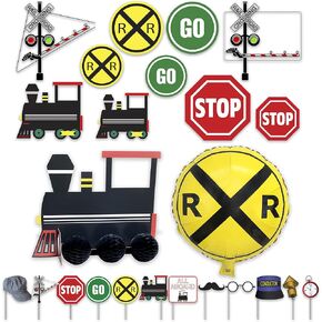 Havercamp Railroad Decorations for Party with Cardboard Train Prop Centerpieces for Tables, Photo Props, Wall Cut-Outs, Foil Balloon (by Havercamp)