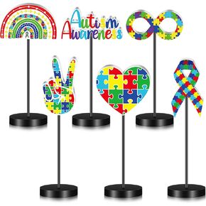 Wenqik 6pcs Autism Awareness Table Decorations Autism Awareness Wooden Centerpieces April Puzzle Pieces Letter Sign Table Signs Wood Table Topper Decor for Autism Party Desktop Decor