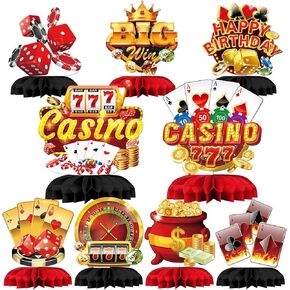 9Pcs Casino Theme Party Decorations Las Vegas Party Table Decorations Casino Night Birthday Party Decorations Poker Table Centerpieces Honeycomb Decorations