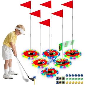 VATOS 2-in-1 Light up Golf & Bean Bag Toss Game - Growing Chipping Golf Set with 6 LED Targets, 2 Clubs, 18 Balls, Night Golfs Play for Indoor Outdoor Party Yard Golfer Gifts Sports Toys for Kids 5-12