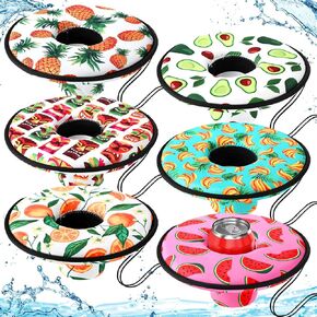 6 Pcs Neoprene Floating Drink Holder Floating Coaster Pool Drink Floats Pool Beer Holder with Rope for Summer Theme Party Tub Lake Boat Water, Medium Size (Fruit Style)