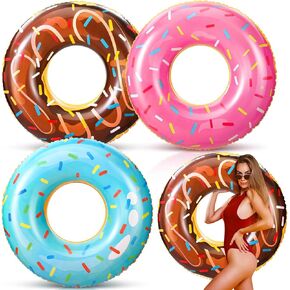 3 Pack 47.24 Inches Jumbo Donut Pool Floats for Adults Lovely Donut Inflatable Tube Swim Rings Floaties for Pool, Large Donut Inflatable for Party Decorations Supplies