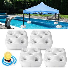 5 Pcs Water Canopy Float Kit, Including 4 PVC Floats for Pool Umbrella with Cup Holders and Hand Air Pump for The Lake, River, Beach or The Pool! Canopy Not Included, White