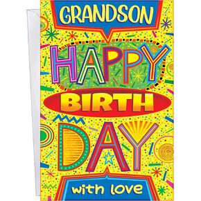 Chuck's Card-O-Rama - Birthday Card For Grandson - Made in USA - Excellent Card Stock, Envelope Included - 5" x 7.75" - Packaged in Extra Sturdy Mailer - 95781