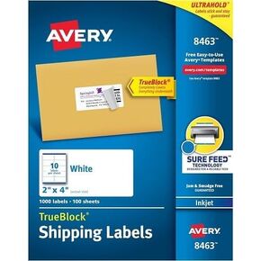 Avery 8463 TrueBlock Shipping Labels, Inkjet, 2 x 4, White, 1000 Labels/Box
