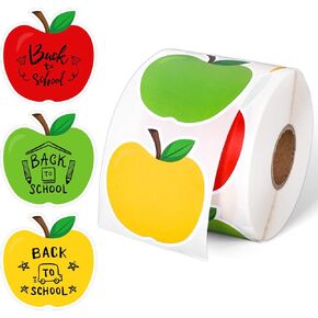Back to School Apples Direct Thermal Labels Red Green Yellow Apples Shape Label Stickers Fruit Self-Adhesive Printer Decals for DIY Name Tag Logo Design, 600 Pcs