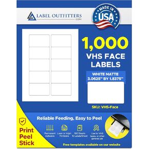 1000 ملصقات uTitfters® White VHS Video Tape Labels - 100 ورقة