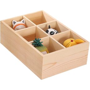 Wooden Crayon Box with 6 Storage Compartments, Crayon Organizer for Classroom or Desk, Wood Pen Holder for Art Supplies and Office Use, Send Goods from Local Warehouse
