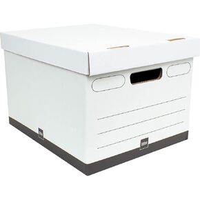 Office Depot® Brand Heavy-Duty Quick Set Up Storage Boxes, Letter/Legal Size, 15" x 12" x 10", White/Black, Pack Of 5
